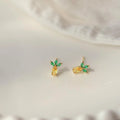 14K Gold Plated Copper Fruit Stud Earrings With Colorful Zircon, Korean Sweet Mini Jewelry