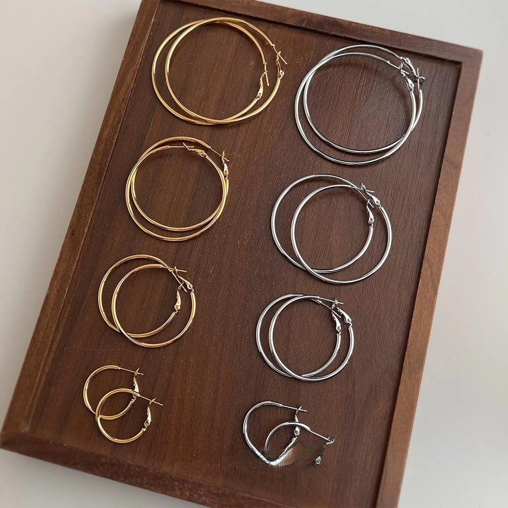 Minimalist Geometric Eco-Friendly Copper Hoop Earrings, Large Round Line Design