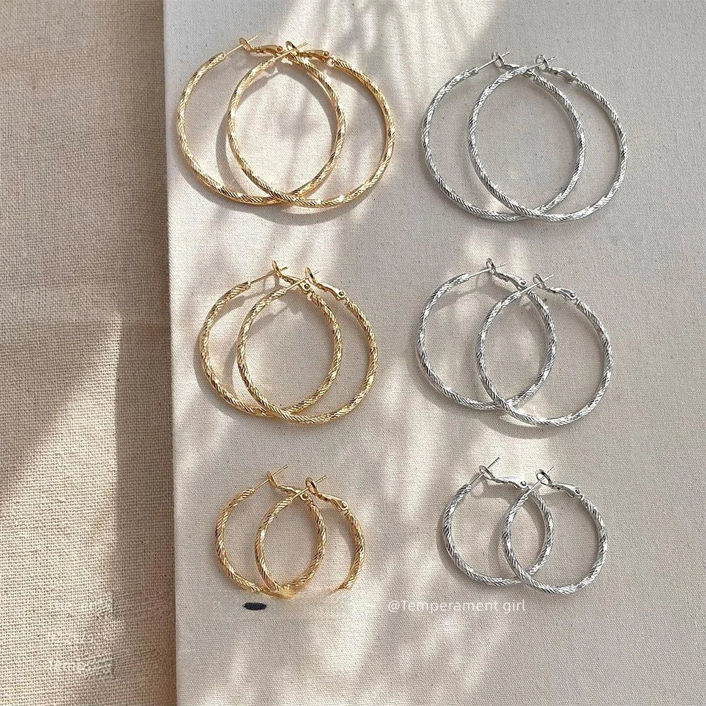 Luxury Geometric Metal Hoop Earrings With Textured Pattern Statement Style