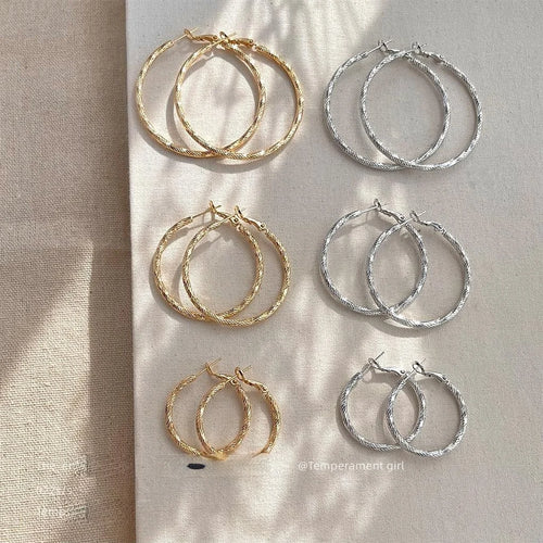 Luxury Geometric Metal Hoop Earrings With Textured Pattern Statement Style