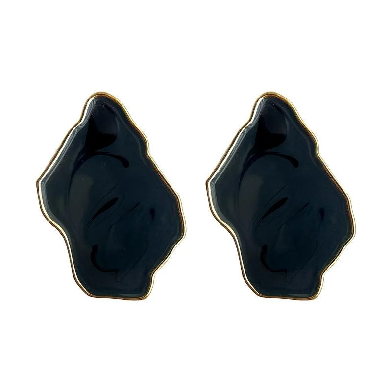Vintage 14K Plated Irregular Geometric Gray Enamel Drop Earrings