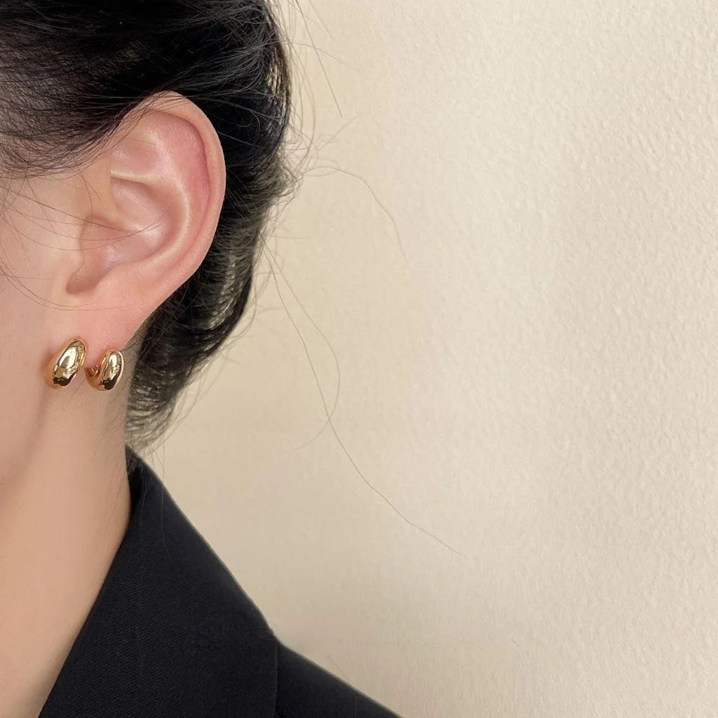 Light Luxury Minimalist Copper 14K Plated Geometric Hoop Line Stud Earrings