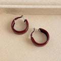 Red Enamel Metal Large Hoop Drop Earrings Geometric Round Retro Hong Kong Style Jewelry