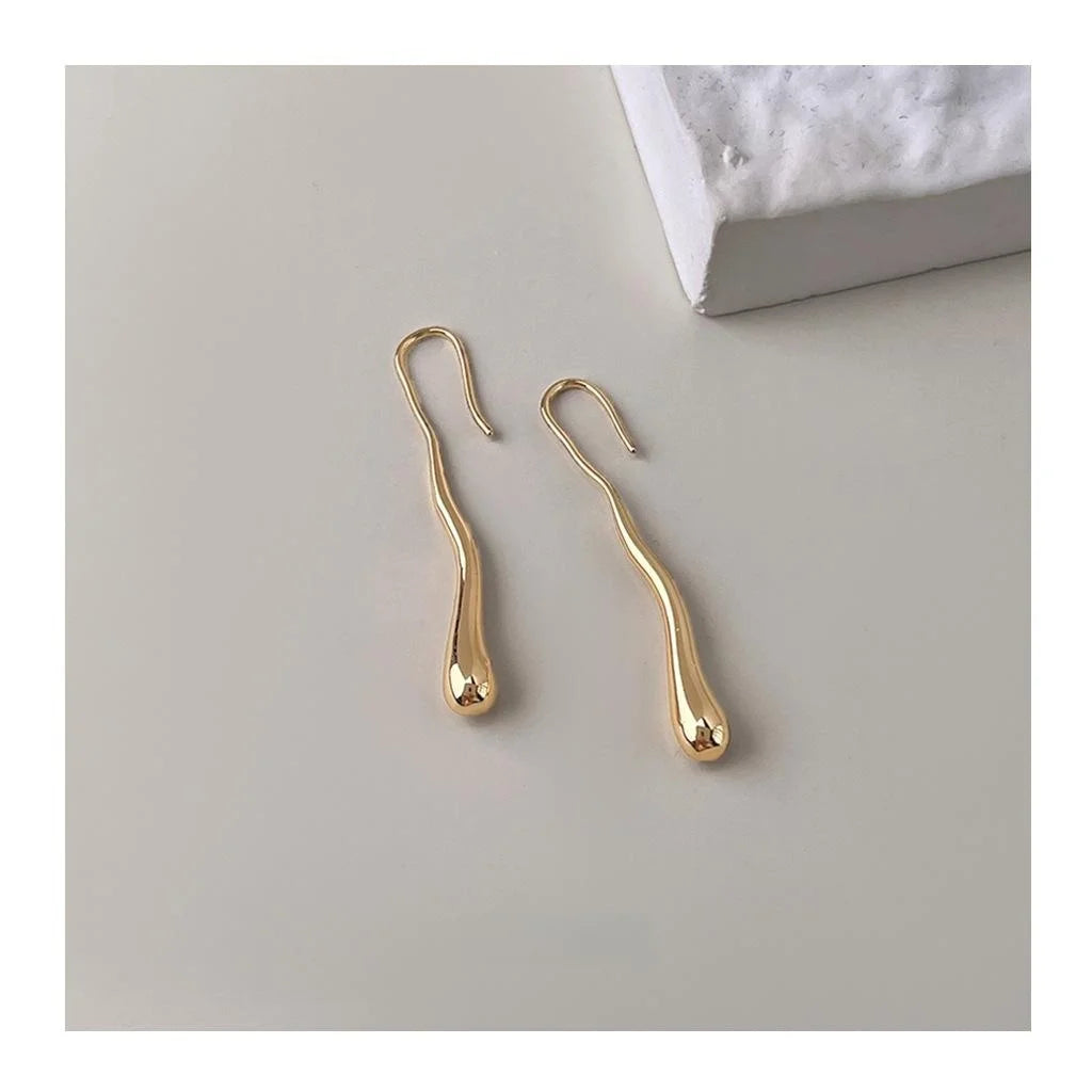 14K Plated Eco Copper Irregular Geometric Long Teardrop Drop Earrings For Women