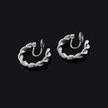 Vintage Silver Alloy Twisted Hoop Spiral Circle Stud & Clip On No Piercing Women's Fashion Earrings