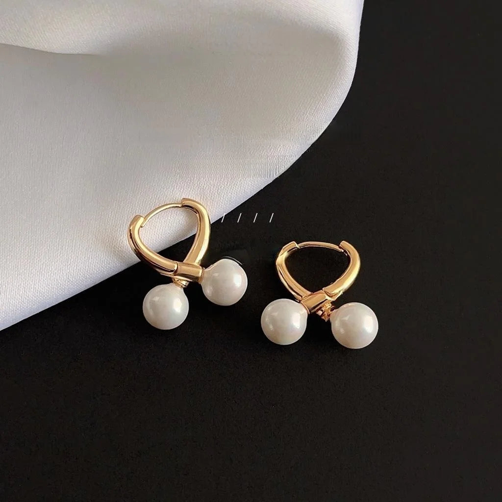French Vintage Cross Rope Knot Pearl Stud Earrings Copper Geometric Round Commuter Jewelry