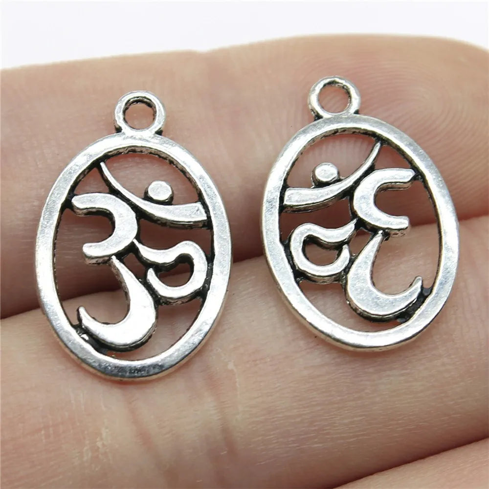 22x14mm 1g Antique Silver Zinc Alloy OM Symbol Charm Pendant for DIY Necklace Bracelet Making