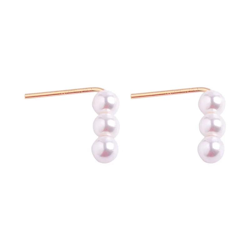 Elegant Triple Pearl Spiral Alloy Ear Cuff Stud & Clip On No Piercing Korean Minimalist Earrings