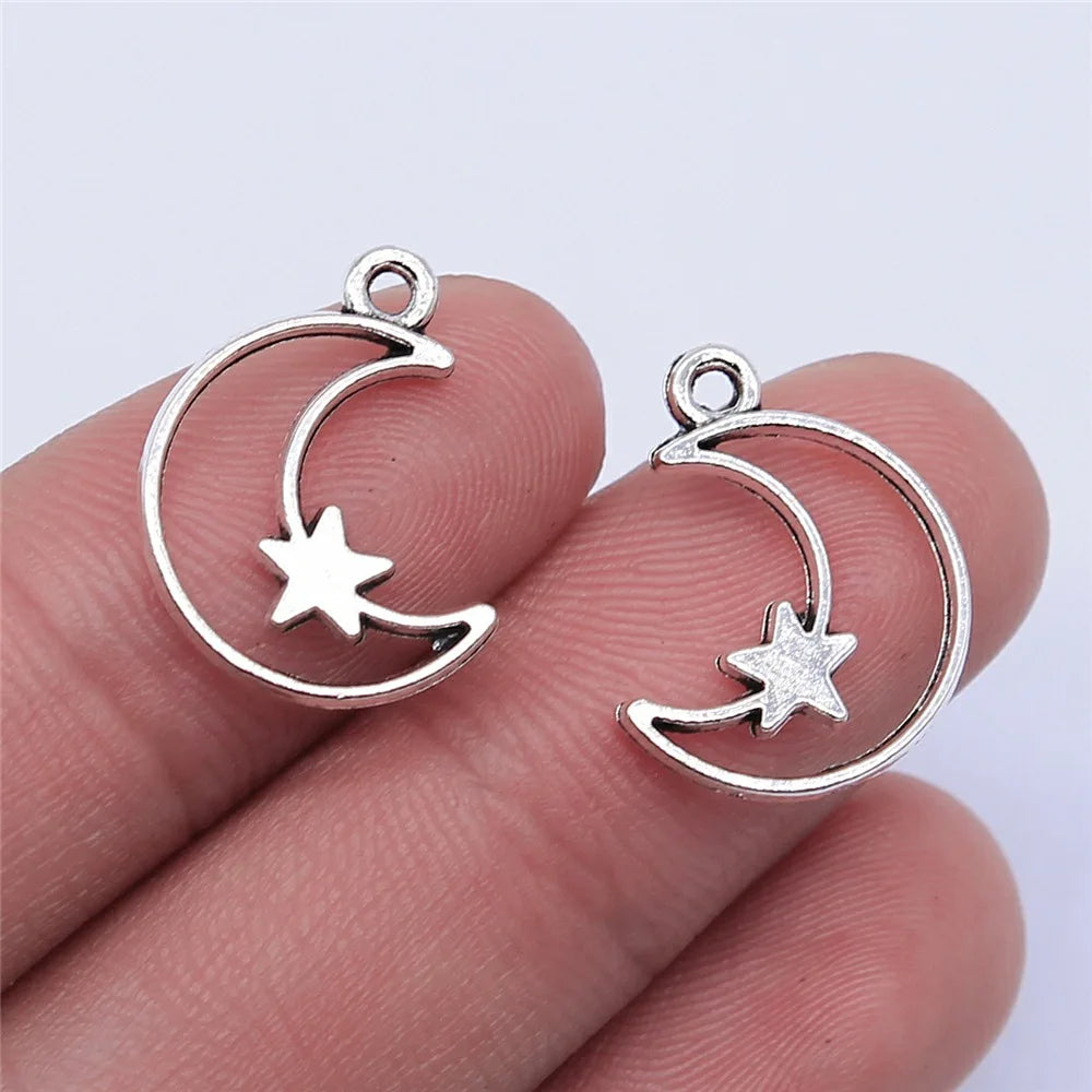 16x14mm 0.8g Multicolor Zinc Alloy Moon Star Charm Pendant for DIY Necklace Bracelet Jewelry Making