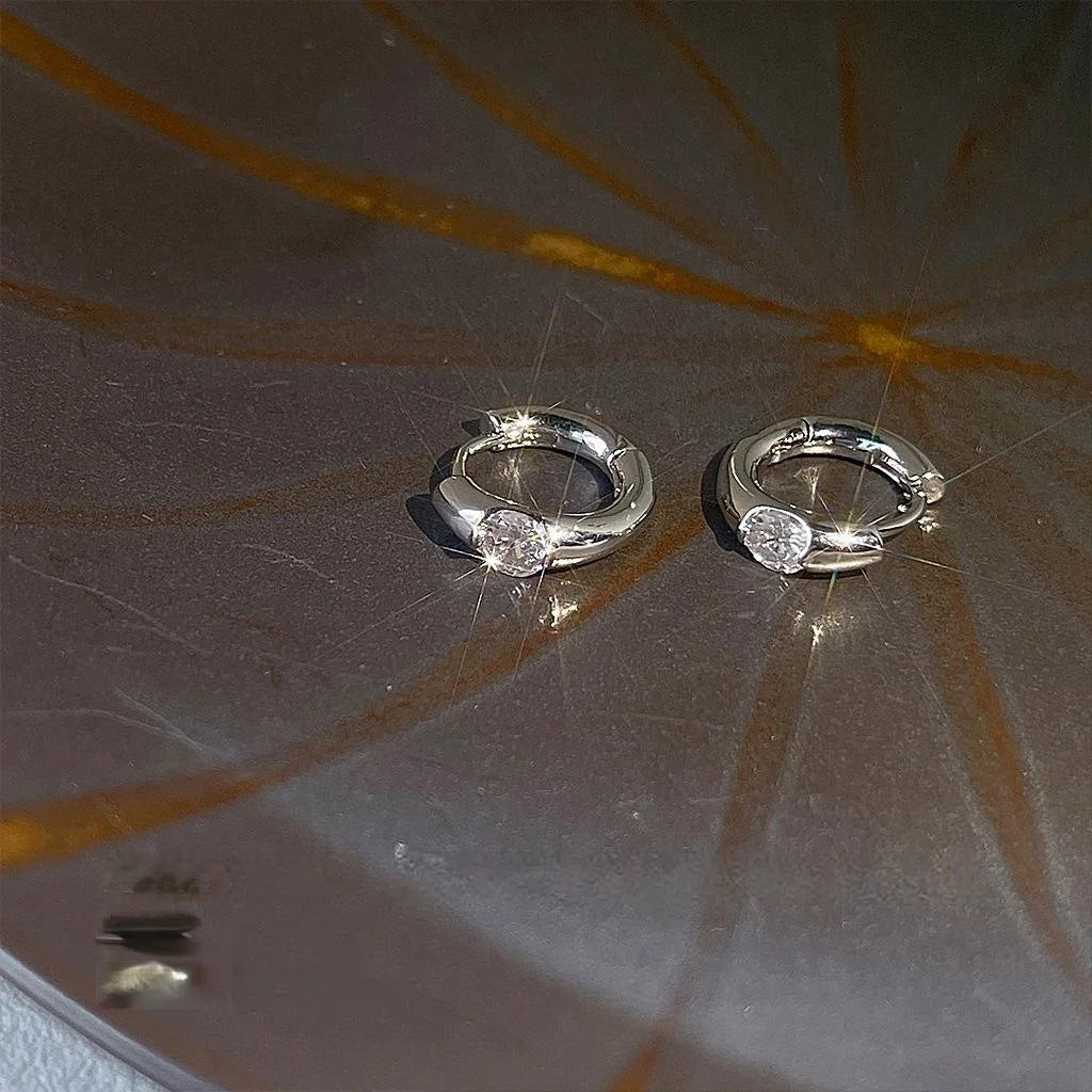 Minimalist Copper Zircon Micro Pave Polished Hoop Stud Earrings For Women