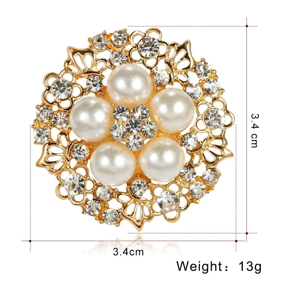 Elegant Floral Alloy Brooch With Faux Pearl And Rhinestone Cluster, Women's Lapel Pin Corsage Gift