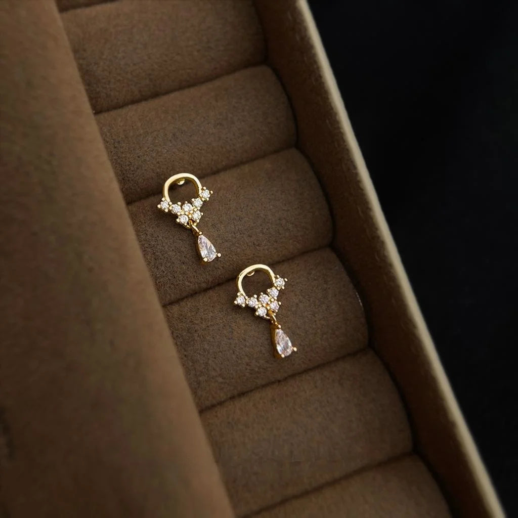 14K Gold Plated Copper Micro Pave Zircon Irregular Geometric Mini Stud Earrings For Women