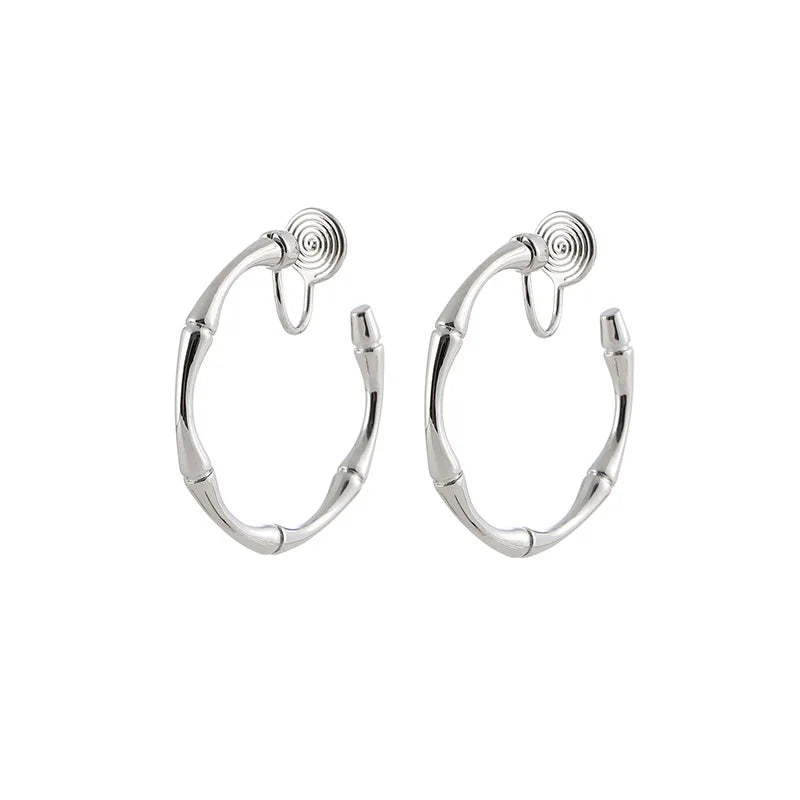 Vintage Alloy Bamboo Hoop Spiral Disc Stud & Clip On No Piercing New Chinese Style C-Shaped Earrings