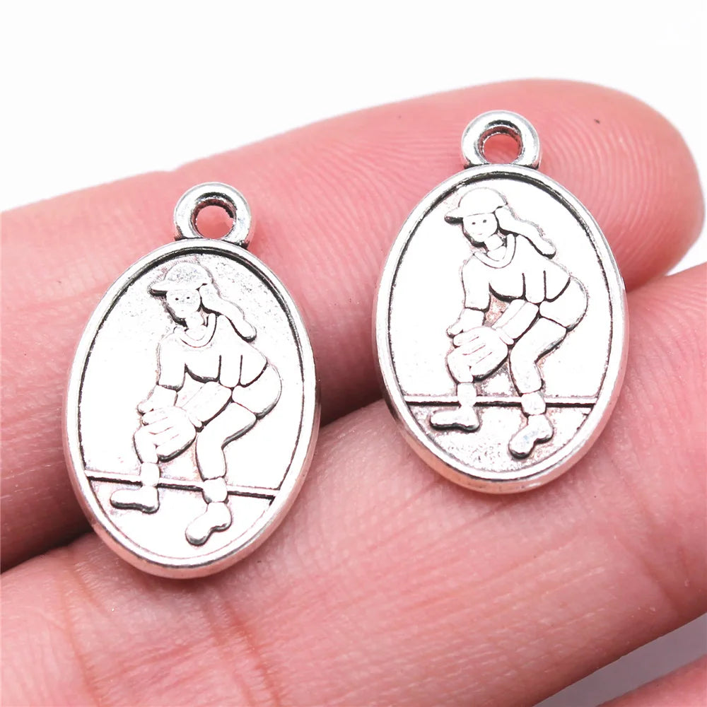 21x14mm 1.95g Antique Silver Zinc Alloy Softball Charm Pendant for DIY Sports Jewelry Making
