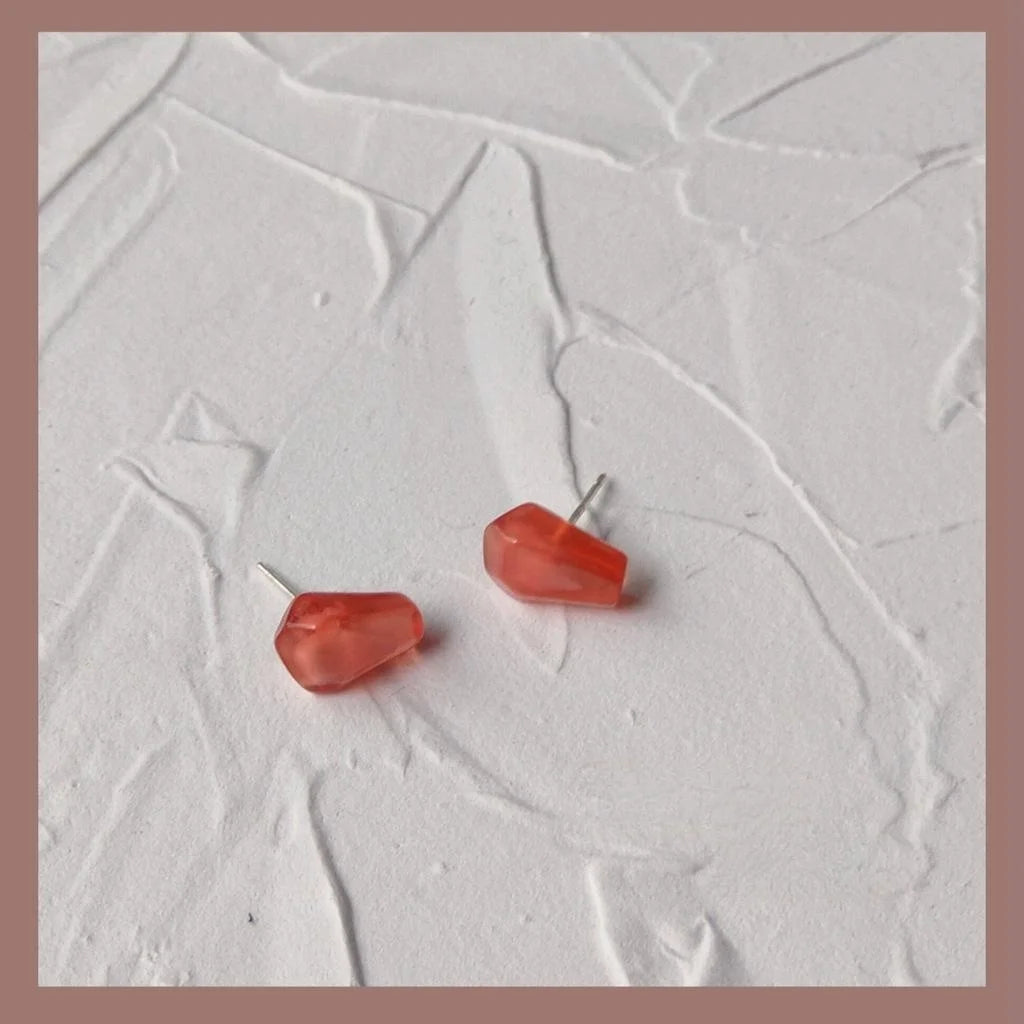 Cute Pomegranate Seed Resin Stud Earrings Silver Plated Pin Small Creative Custom Jewelry