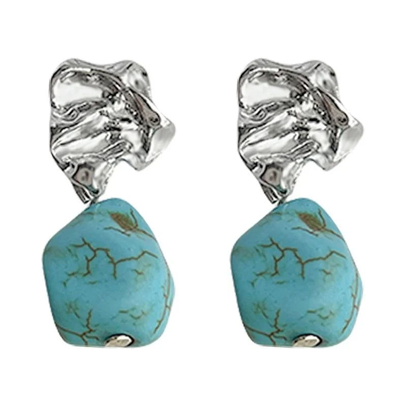 Vintage Palace Style Copper Faux Turquoise Irregular Geometric Drop Earrings For Women