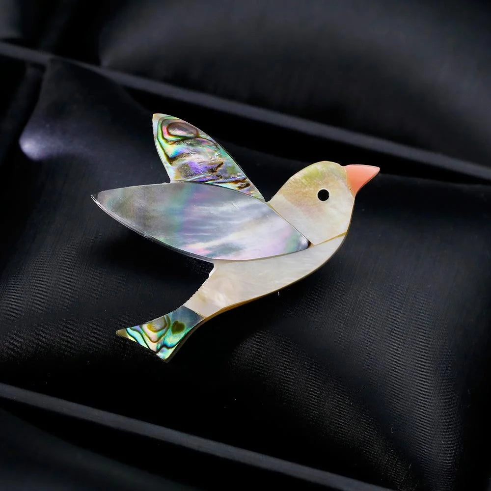 Elegant Abalone Shell Mother Of Pearl Bird Brooch, Cute Animal Lapel Pin Corsage Suit Accessory Gift