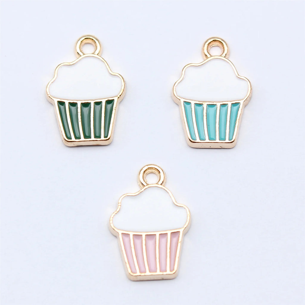 15x11mm 0.86g Multicolor Zinc Alloy Cupcake Charm Pendant for Earrings Bracelet DIY Jewelry
