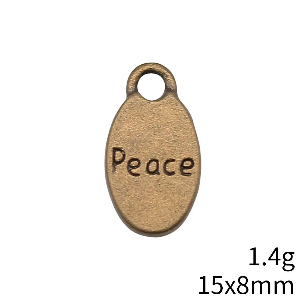 15x8mm 1.4g Antique Bronze Zinc Alloy Peace Charm Pendant for DIY Necklace Bracelet Jewelry Making