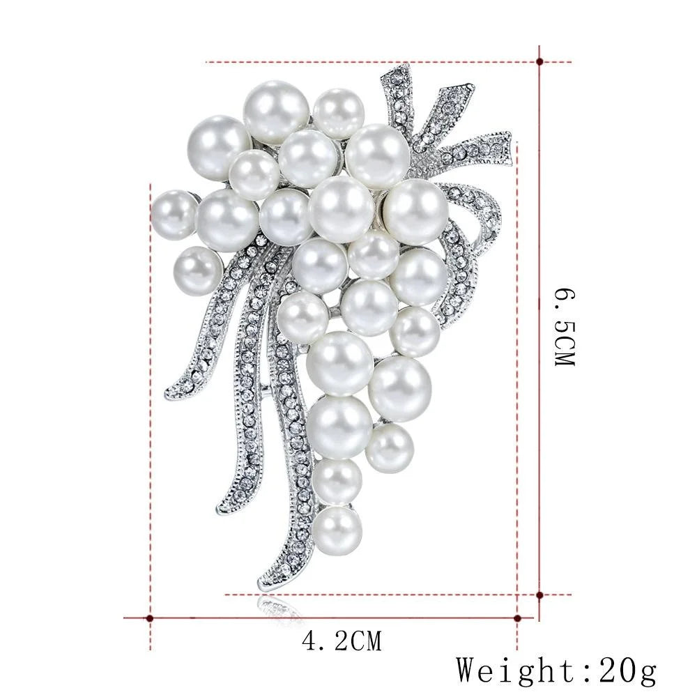 Elegant White Pearl Flower Bouquet Brooch With Rhinestone Alloy Branches, Luxury Lapel Pin Gift