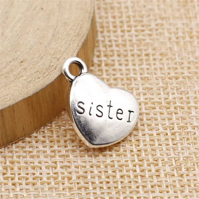 15x18mm 2.8g Multicolor Zinc Alloy Sister Heart Charm Pendant for DIY Bracelet Necklace Making