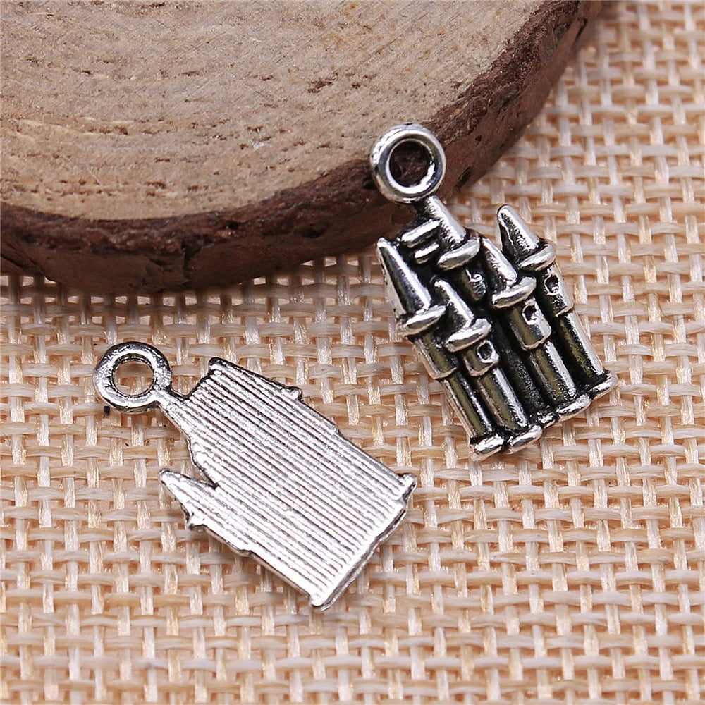 19x10mm 1.2g Antique Silver Zinc Alloy Castle Charm Pendant for DIY Necklace Bracelet Making
