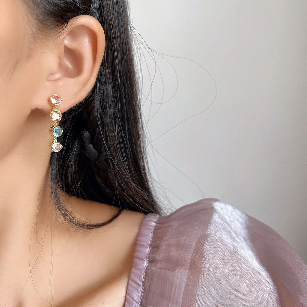 Elegant Multicolor Zircon Tassel Drop Alloy Stud & Clip On No Piercing Sweet Spiral Back Earrings