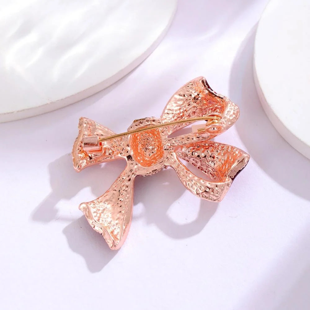 Elegant Red Enamel Bow Brooch With Rhinestone Center, Women's Lapel Pin Scarf Clip Suit Accessory Gift