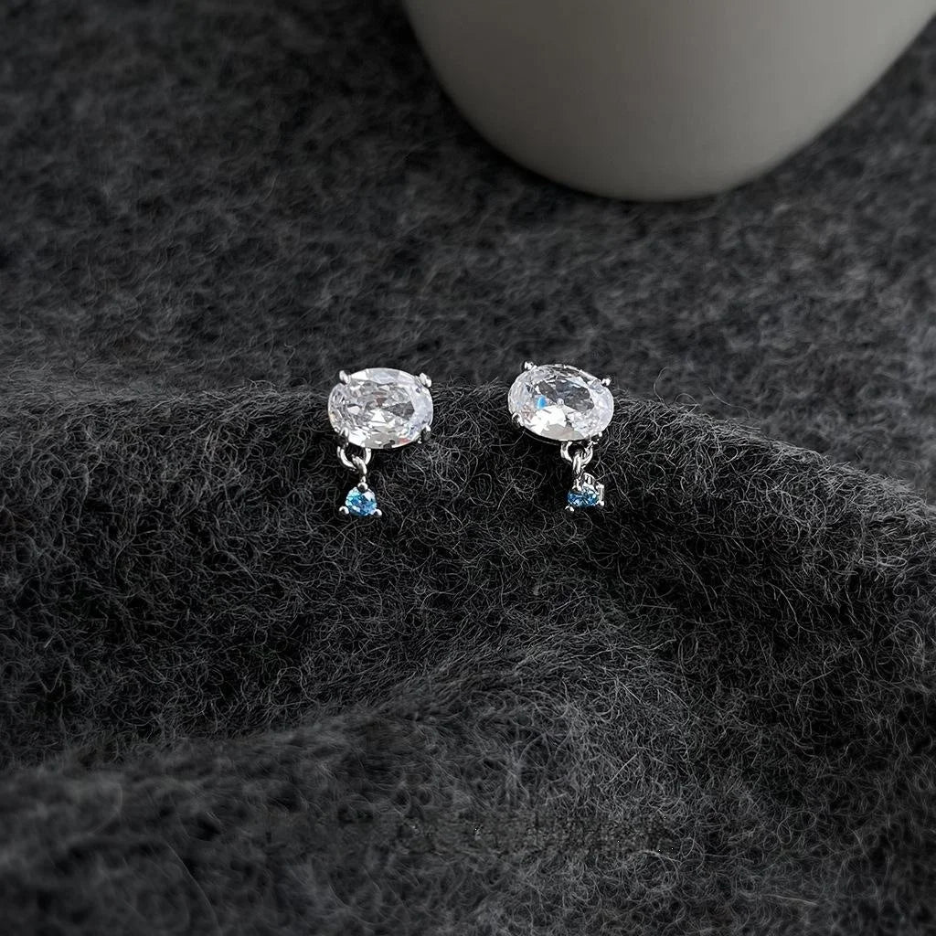 Mini Geometric Zircon Copper Drop Earrings Silver Plated Round Oval Vacation Style Jewelry