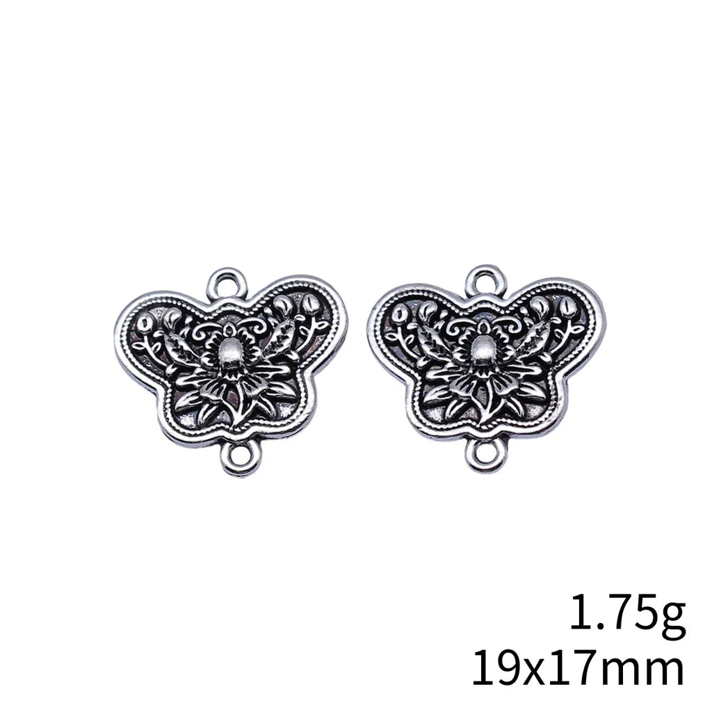 19x17mm 1.75g Antique Silver Zinc Alloy Flower Butterfly Double Sided Connector Charm for DIY Bracelet Necklace