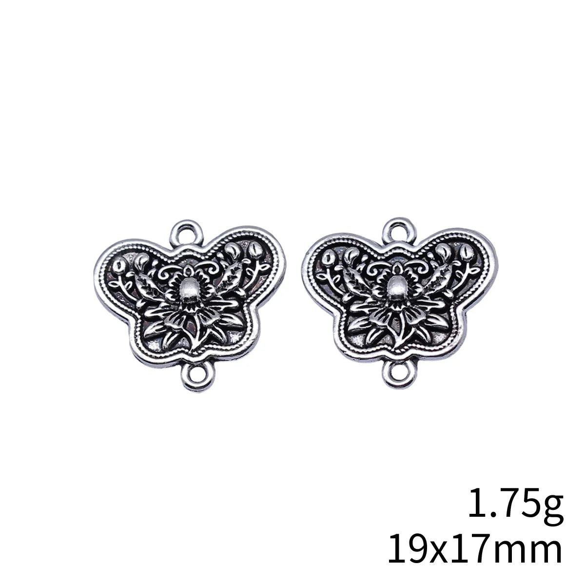 19x17mm 1.75g Antique Silver Zinc Alloy Flower Butterfly Double Sided Connector Charm for DIY Bracelet Necklace