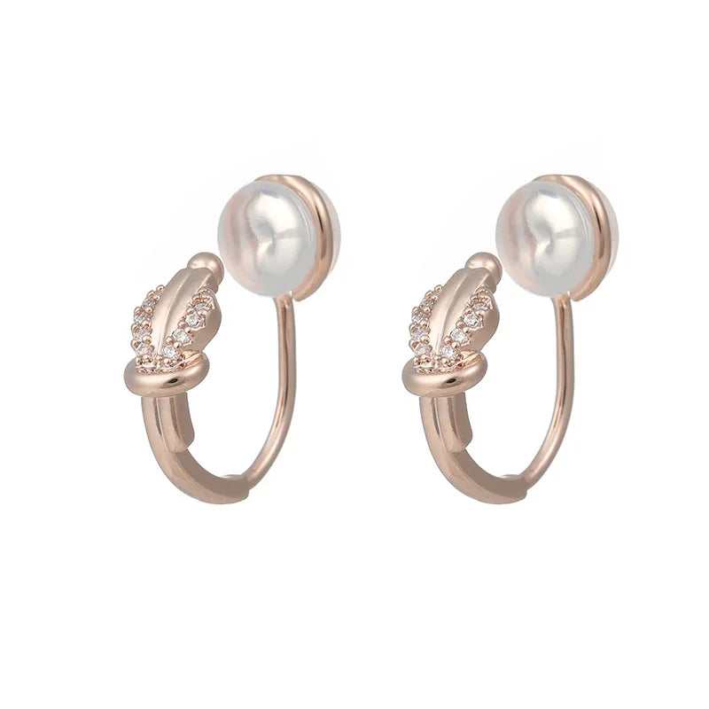 Elegant Rose Gold Alloy Knotted Small Hoop Stud & Clip On No Piercing Silicone Pad Rhinestone Earrings