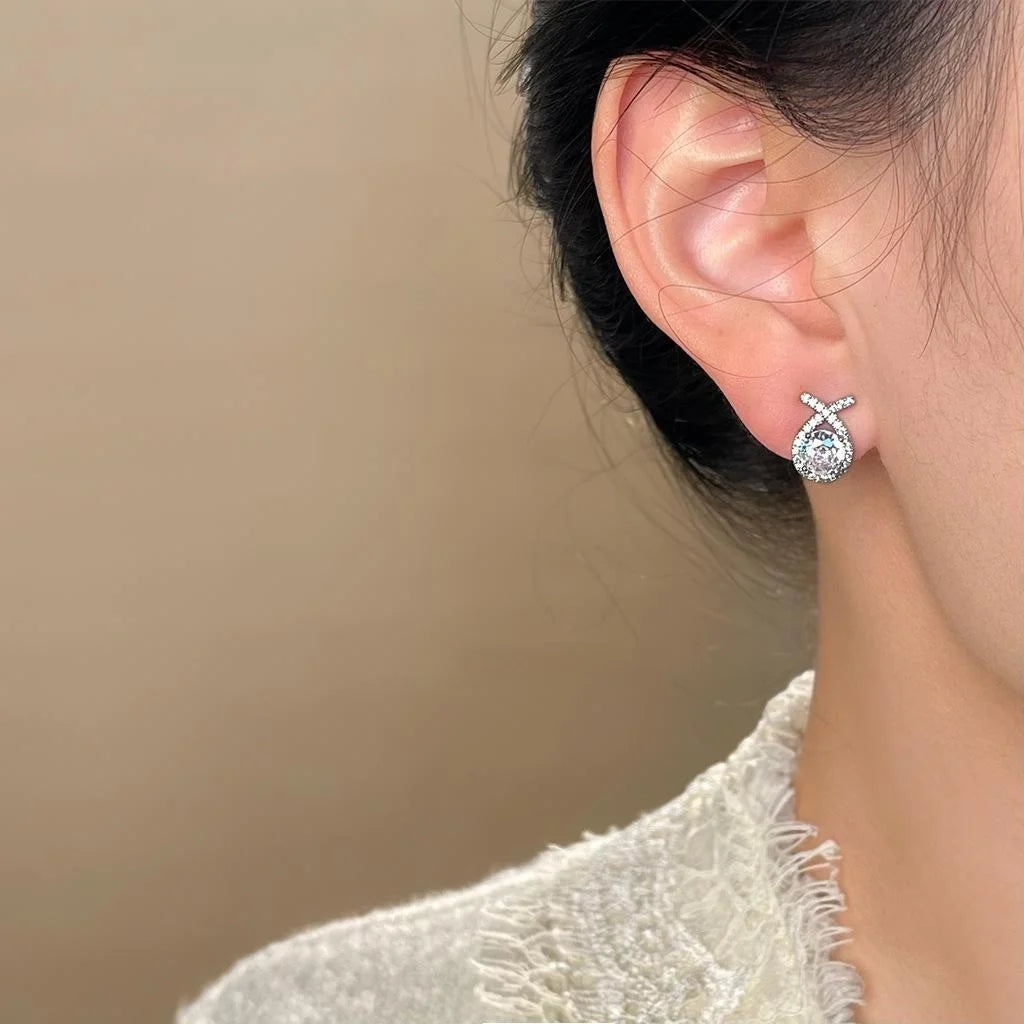 Sparkling Micro Pave Zircon Copper Geometric Cross Stud Earrings