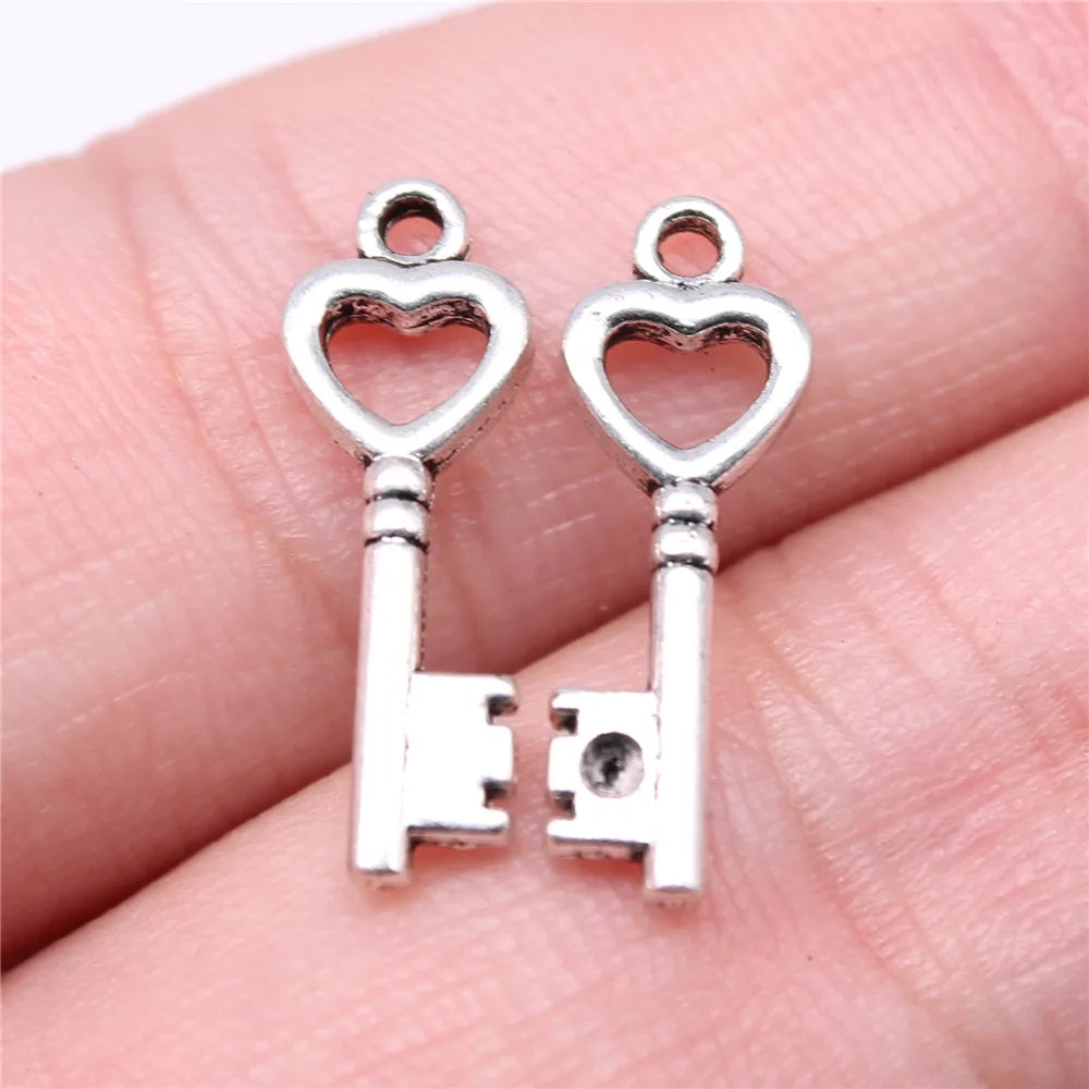 20x7mm 0.6g Multicolor Zinc Alloy Heart Key Charm Pendant for DIY Necklace Bracelet Jewelry Making