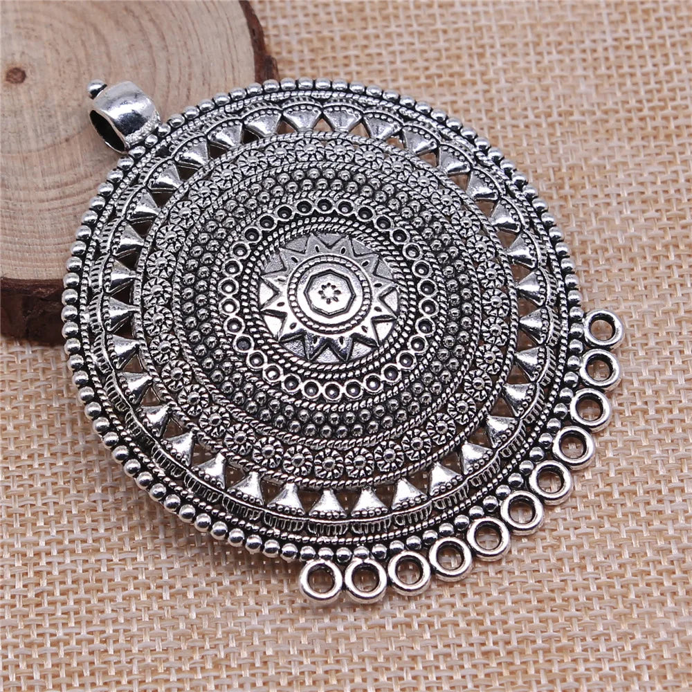 74x60mm 16.7g Multicolor Zinc Alloy Carved Round Connector Charm Pendant for DIY Necklace Making
