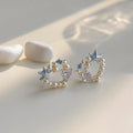 Sweet Vacation Zircon Starfish Heart Hoop Stud Earrings, Copper