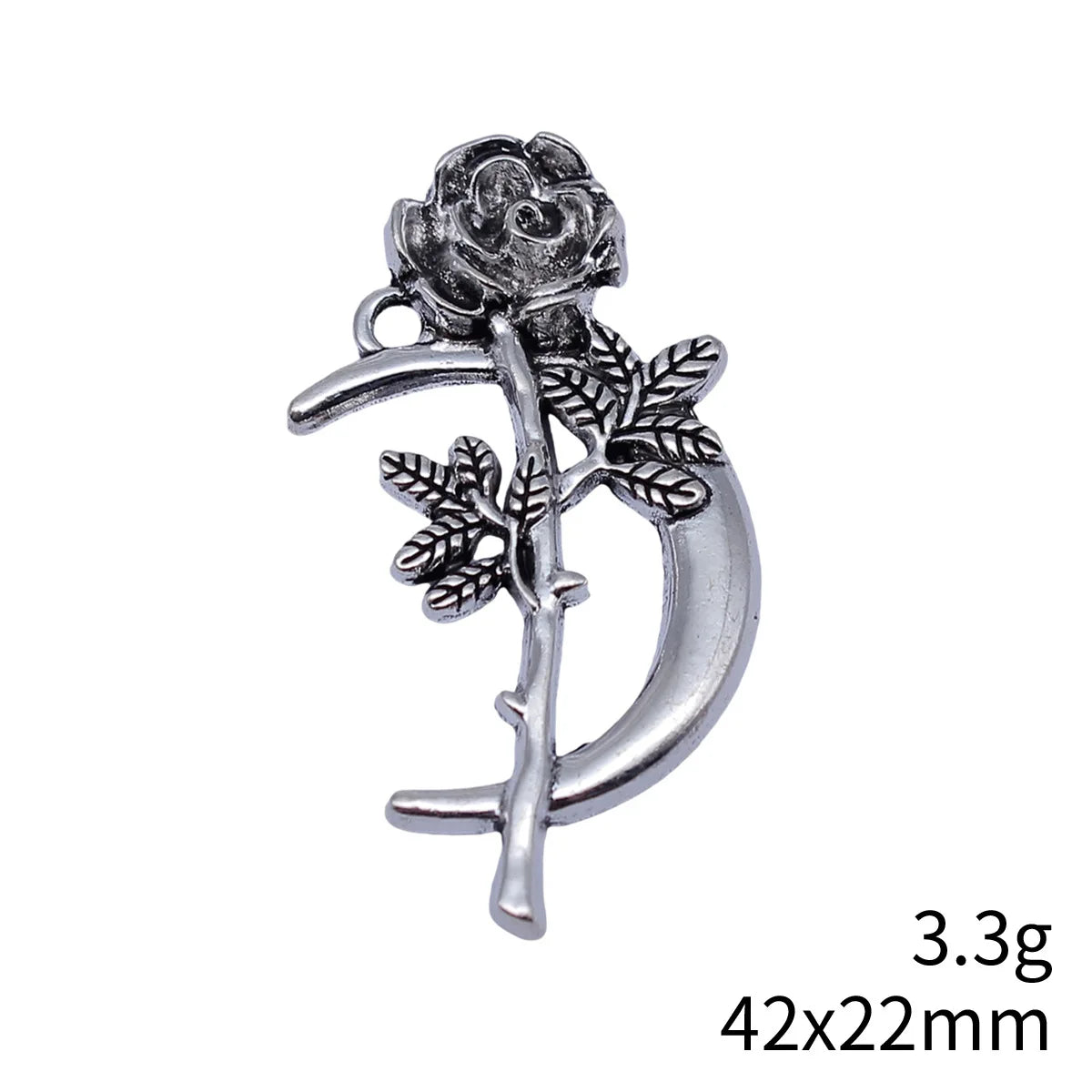42x22mm 3.3g Antique Silver Zinc Alloy Moon Rose Flower Charm Pendant for DIY Necklace Jewelry