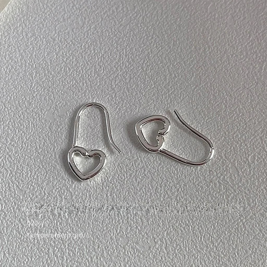 Minimalist Silver Tone Copper Hollow Heart Drop Earrings For Women, Commuter Versatile Jewelry