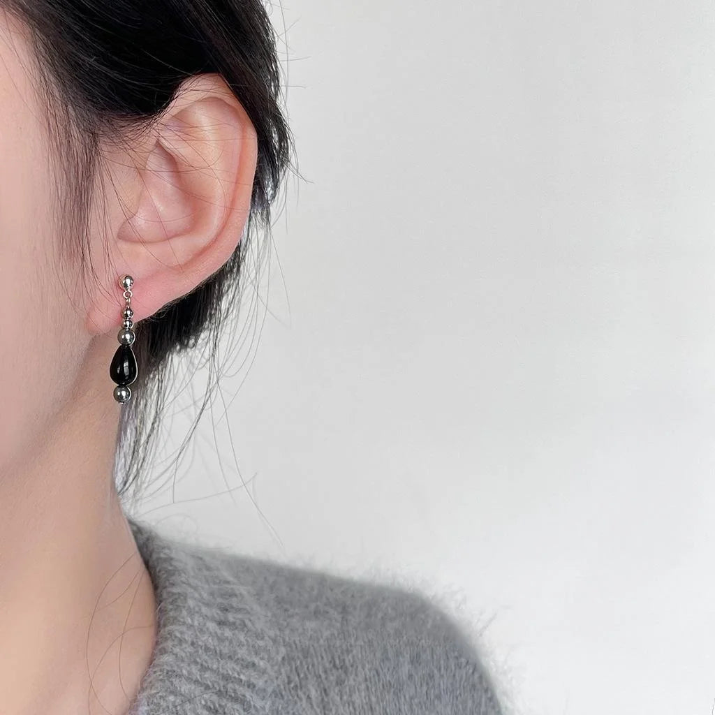 Minimalist Glass Crystal Round Bead Teardrop Geometric Drop Earrings For Women