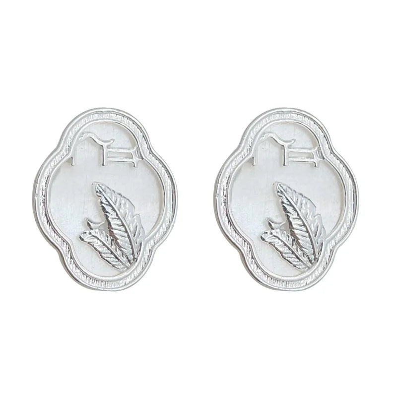 New Chinese Style Shell Leaf Geometric Window Lattice Drop Earrings With Silver Plated Pins
