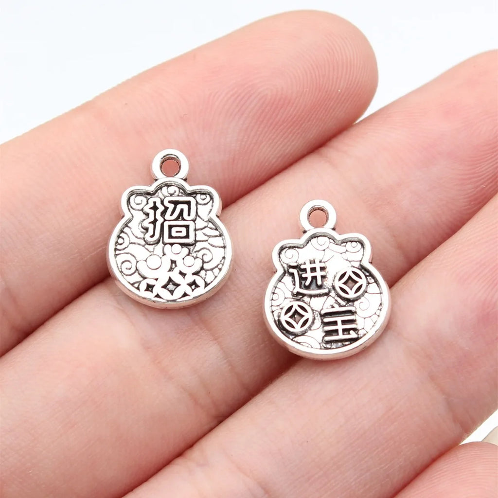 15x12mm 1.2g Antique Silver Zinc Alloy Chinese Lucky Wealth Symbol charm pendant for DIY jewelry