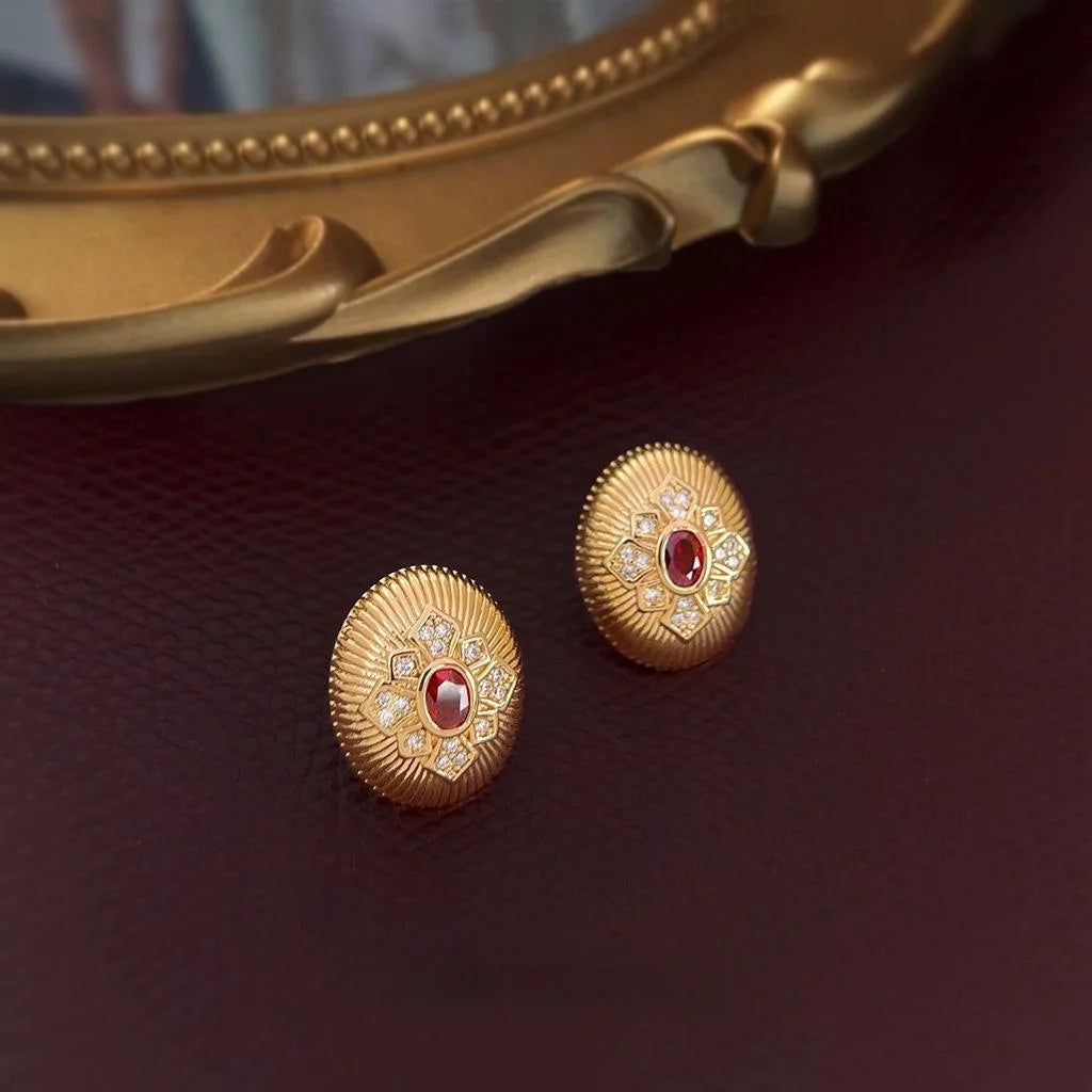 Light Luxury Oval Zircon Stud Earrings Copper Geometric Designer Jewelry