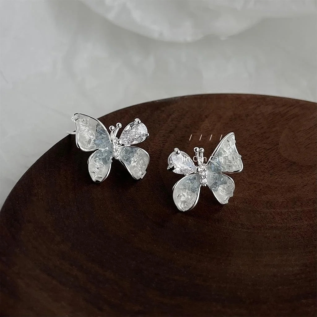 Copper Glass Crystal Gradient Butterfly Drop Earrings Forest Style Zircon Paved Jewelry