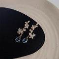14K Plated Copper Butterfly Waterdrop Zircon Glass Crystal Stud Earrings