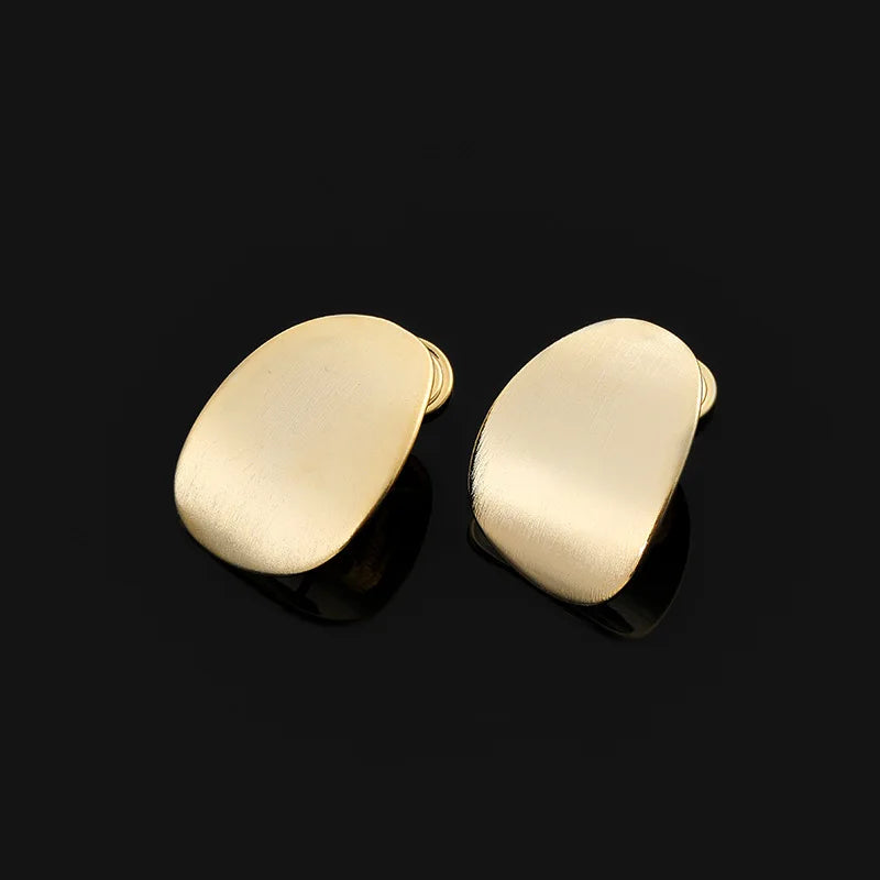 French Vintage Brushed Gold Alloy Irregular Geometric Swirl Stud & Clip On No Piercing Earrings