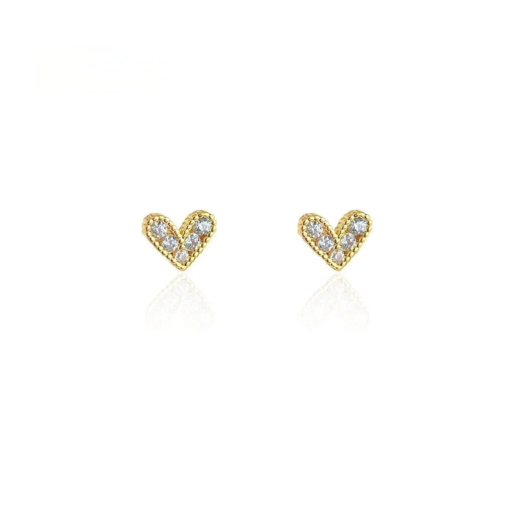 18K Gold Plated Copper Heart Stud Earrings Micro Pave Zircon Minimalist Jewelry
