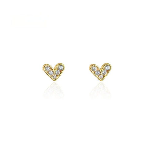 18K Gold Plated Copper Heart Stud Earrings Micro Pave Zircon Minimalist Jewelry