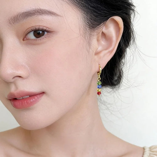 Cute Summer Colorful Glass Crystal Tassel Drop Earrings Handmade Geometric Jewelry