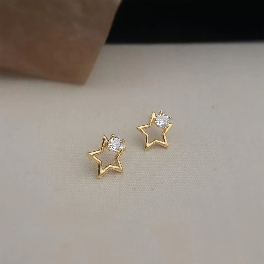 Light Luxury Mini Hollow Star Micro Pave Zircon 14K Plated Copper Stud Earrings