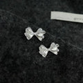 Silver Plated Copper Micro Pave Zircon Bow Stud Earrings Sweet Minimalist Geometric Jewelry